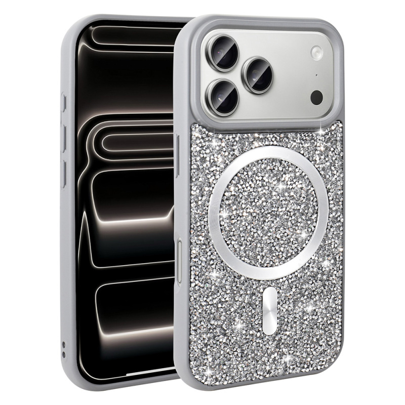 Apple iPhone 17 Pro Case Diamond Design Zore Mosaic Silicone Cover M-safe Charging Feature - 6