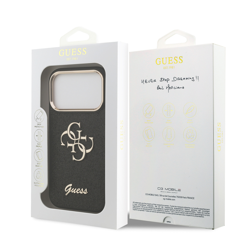 Apple iPhone 17 Pro Case Guess Original Licensed 4G Large Metal Camera Frame and Logo Glitter Cover - 19