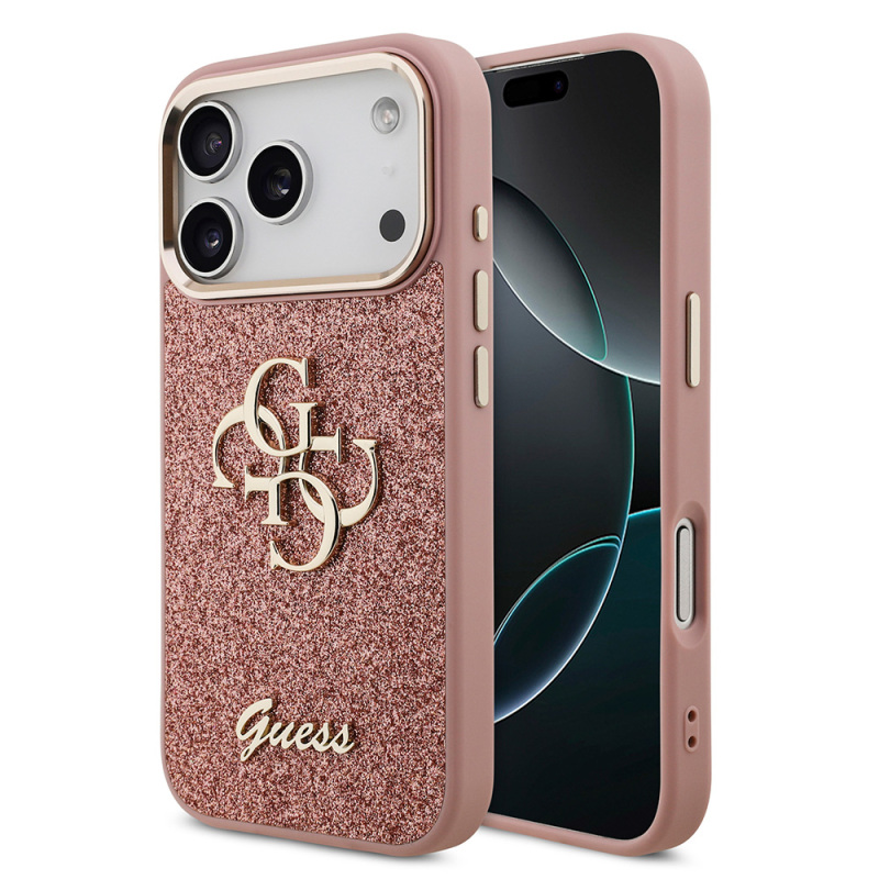 Apple iPhone 17 Pro Case Guess Original Licensed 4G Large Metal Camera Frame and Logo Glitter Cover - 4