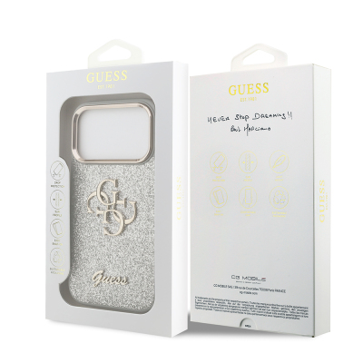 Apple iPhone 17 Pro Case Guess Original Licensed 4G Large Metal Camera Frame and Logo Glitter Cover - 33