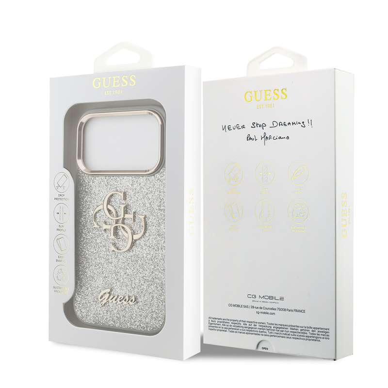 Apple iPhone 17 Pro Case Guess Original Licensed 4G Large Metal Camera Frame and Logo Glitter Cover - 33