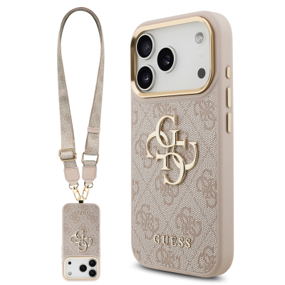 Apple iPhone 17 Pro Case Guess Original Licensed 4G Large Metal Logo Thick Strap Cover - 3