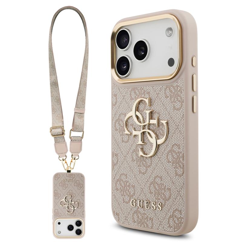 Apple iPhone 17 Pro Case Guess Original Licensed 4G Large Metal Logo Thick Strap Cover - 3
