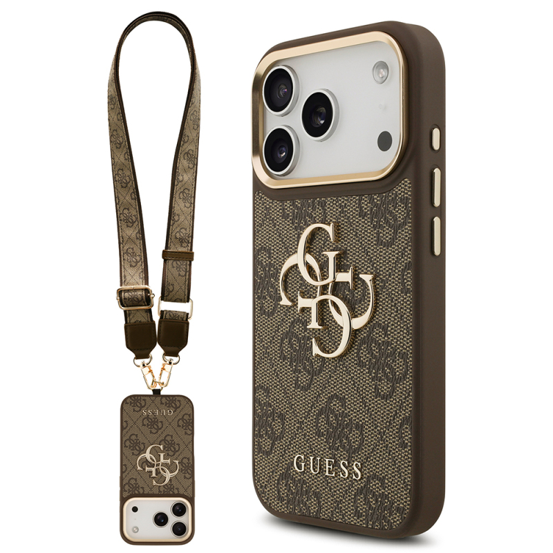 Apple iPhone 17 Pro Case Guess Original Licensed 4G Large Metal Logo Thick Strap Cover - 4