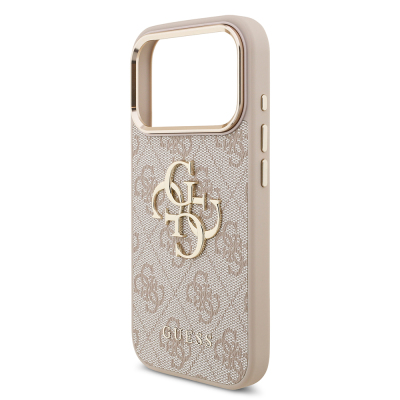 Apple iPhone 17 Pro Case Guess Original Licensed Gold Metal Camera Frame 4G Patterned Metal Big 4G and Text Logo Cover - 15