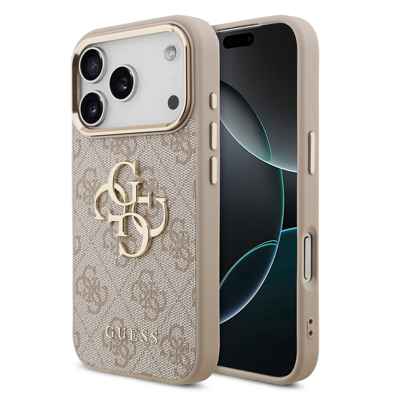 Apple iPhone 17 Pro Case Guess Original Licensed Gold Metal Camera Frame 4G Patterned Metal Big 4G and Text Logo Cover - 3