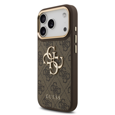 Apple iPhone 17 Pro Case Guess Original Licensed Gold Metal Camera Frame 4G Patterned Metal Big 4G and Text Logo Cover - 17