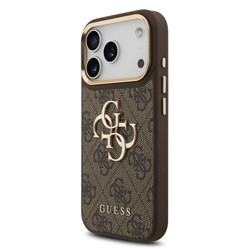 Apple iPhone 17 Pro Case Guess Original Licensed Gold Metal Camera Frame 4G Patterned Metal Big 4G and Text Logo Cover - 17