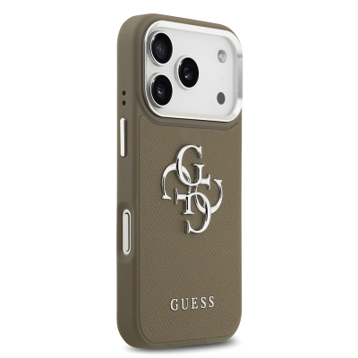 Apple iPhone 17 Pro Case Guess Original Licensed Grained 4G Metal Large Logo Cover - 5