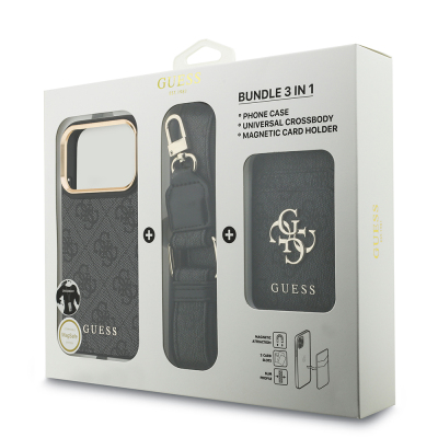 Apple iPhone 17 Pro Case Guess Original Licensed M-safe Charging Case with Strap and 4G Logo Card Holder - 24