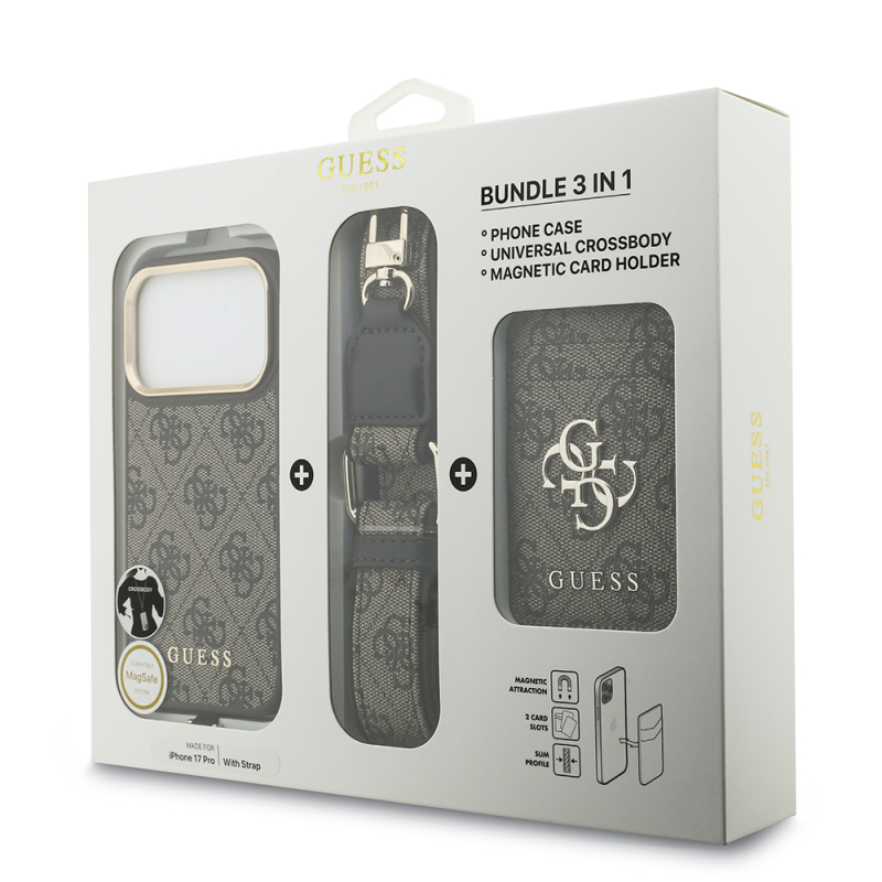 Apple iPhone 17 Pro Case Guess Original Licensed M-safe Charging Case with Strap and 4G Logo Card Holder - 25