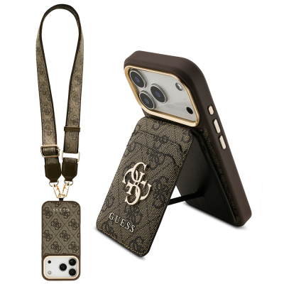 Apple iPhone 17 Pro Case Guess Original Licensed M-safe Charging Case with Strap and 4G Logo Card Holder - 3