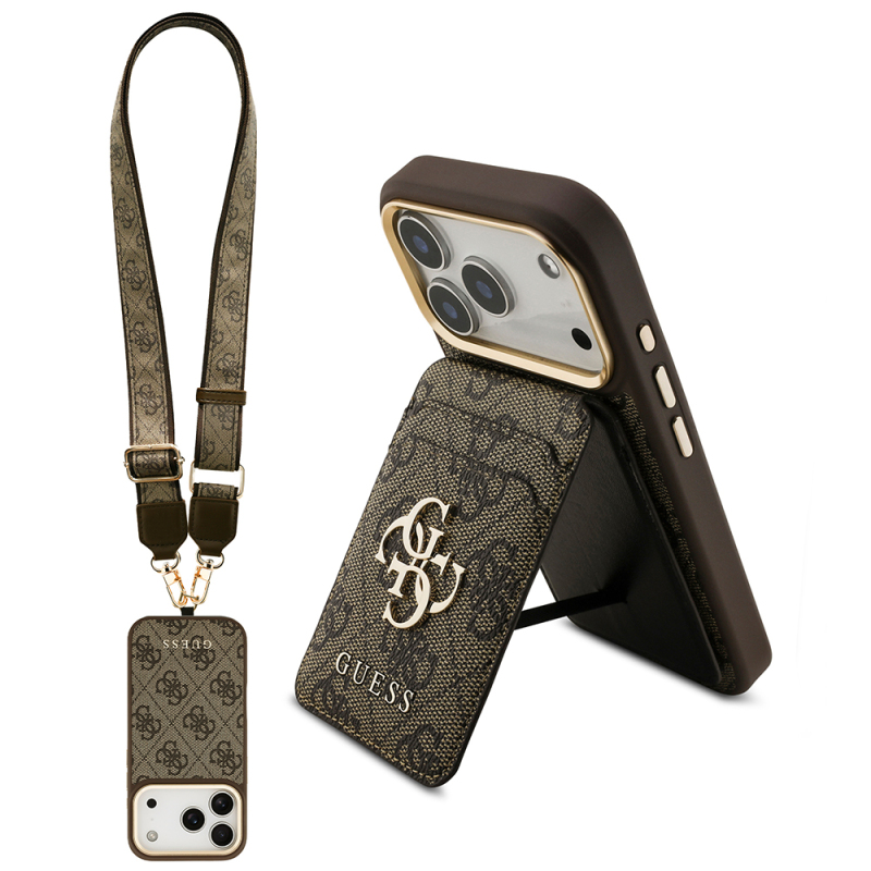 Apple iPhone 17 Pro Case Guess Original Licensed M-safe Charging Case with Strap and 4G Logo Card Holder - 3