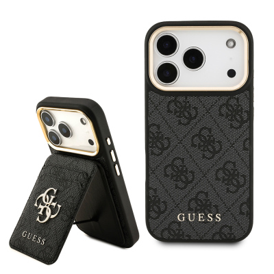 Apple iPhone 17 Pro Case Guess Original Licensed M-safe Charging Feature 4G Metal Large Logo Card Holder Cover - 1