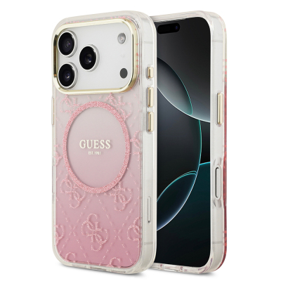 Apple iPhone 17 Pro Case Guess Original Licensed M-safe Charging Feature 4G Patterned Glitter Silicone Cover - 1