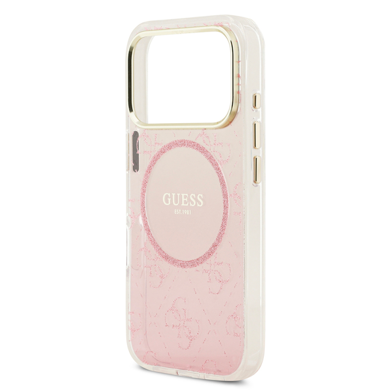 Apple iPhone 17 Pro Case Guess Original Licensed M-safe Charging Feature 4G Patterned Glitter Silicone Cover - 9