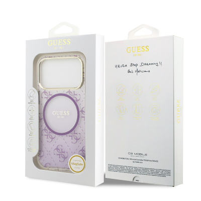 Apple iPhone 17 Pro Case Guess Original Licensed M-safe Charging Feature 4G Patterned Glitter Silicone Cover - 24