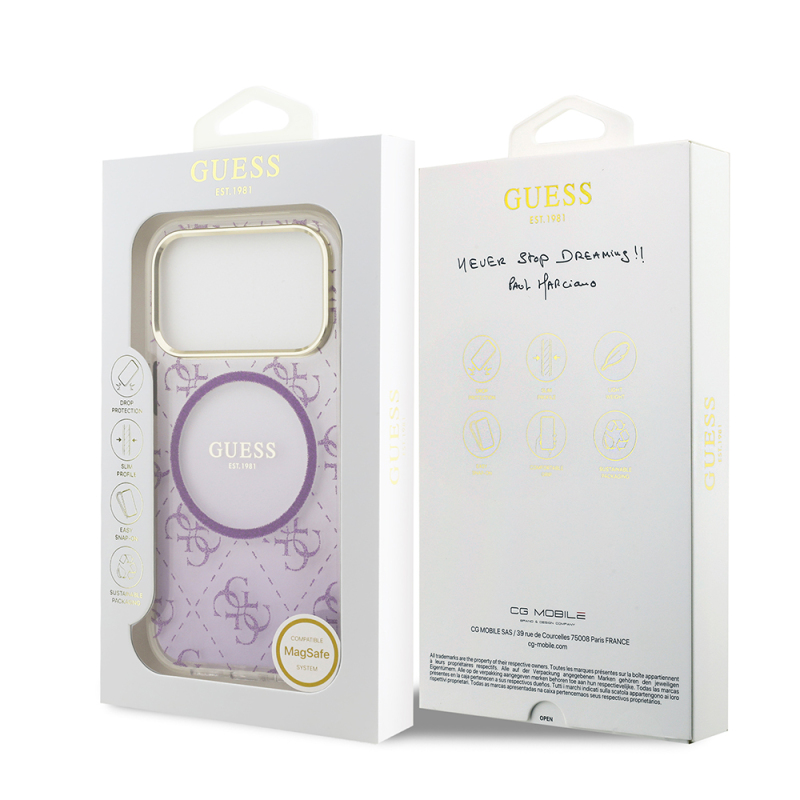 Apple iPhone 17 Pro Case Guess Original Licensed M-safe Charging Feature 4G Patterned Glitter Silicone Cover - 24