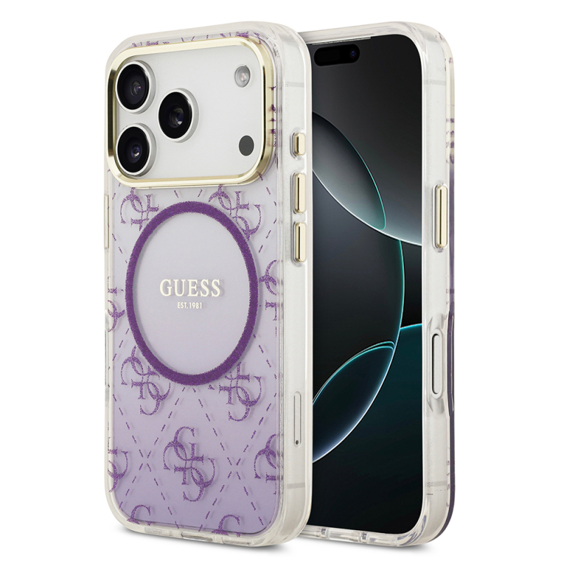 Apple iPhone 17 Pro Case Guess Original Licensed M-safe Charging Feature 4G Patterned Glitter Silicone Cover - 3