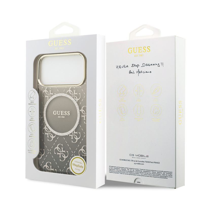 Apple iPhone 17 Pro Case Guess Original Licensed M-safe Charging Feature 4G Patterned Glitter Silicone Cover - 25