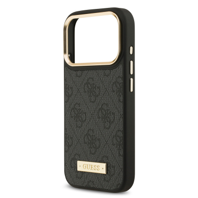 Apple iPhone 17 Pro Case Guess Original Licensed M-safe Charging Feature 4G Patterned PU Metal Plate Classic Logo Cover - 9