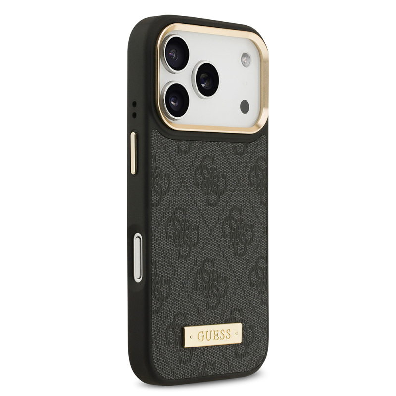 Apple iPhone 17 Pro Case Guess Original Licensed M-safe Charging Feature 4G Patterned PU Metal Plate Classic Logo Cover - 7