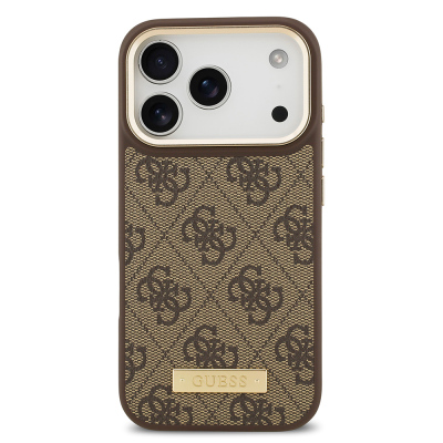 Apple iPhone 17 Pro Case Guess Original Licensed M-safe Charging Feature 4G Patterned PU Metal Plate Classic Logo Cover - 12