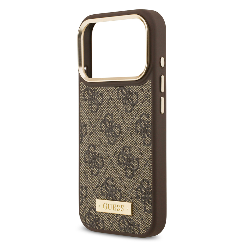Apple iPhone 17 Pro Case Guess Original Licensed M-safe Charging Feature 4G Patterned PU Metal Plate Classic Logo Cover - 15