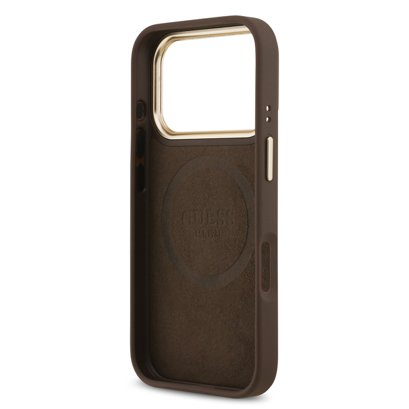 Apple iPhone 17 Pro Case Guess Original Licensed M-safe Charging Feature 4G Patterned PU Metal Plate Classic Logo Cover - 16