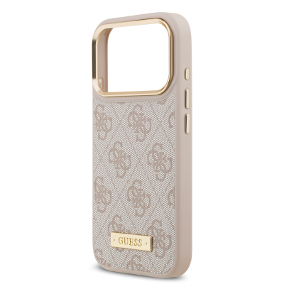 Apple iPhone 17 Pro Case Guess Original Licensed M-safe Charging Feature 4G Patterned PU Metal Plate Classic Logo Cover - 21