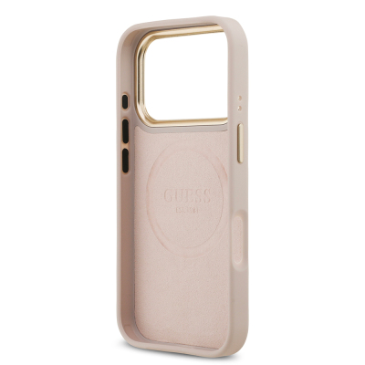 Apple iPhone 17 Pro Case Guess Original Licensed M-safe Charging Feature 4G Patterned PU Metal Plate Classic Logo Cover - 22