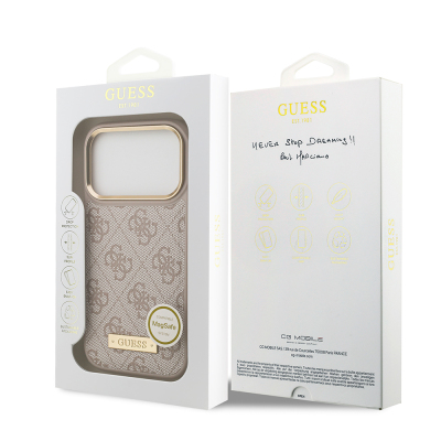Apple iPhone 17 Pro Case Guess Original Licensed M-safe Charging Feature 4G Patterned PU Metal Plate Classic Logo Cover - 25