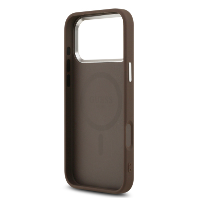 Apple iPhone 17 Pro Case Guess Original Licensed M-safe Charging Feature Classic Script Logo PU Leather Cover - 15