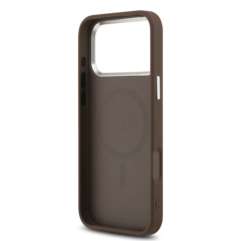 Apple iPhone 17 Pro Case Guess Original Licensed M-safe Charging Feature Classic Script Logo PU Leather Cover - 15