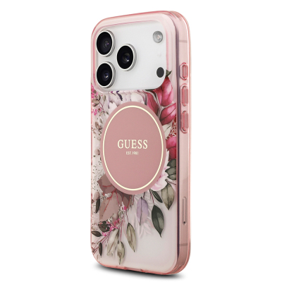 Apple iPhone 17 Pro Case Guess Original Licensed M-safe Charging Feature Flower Tonal Circle Cover - 5