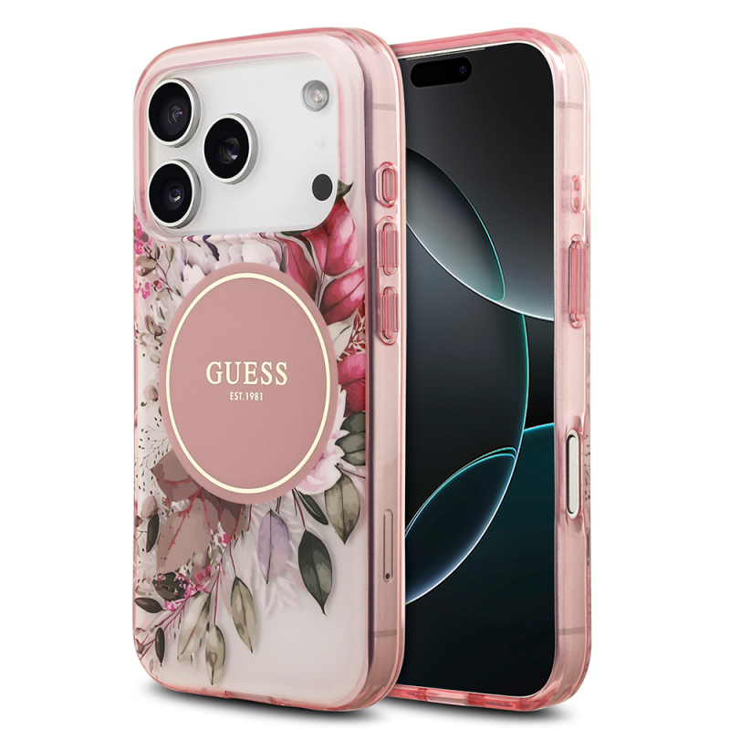 Apple iPhone 17 Pro Case Guess Original Licensed M-safe Charging Feature Flower Tonal Circle Cover - 2