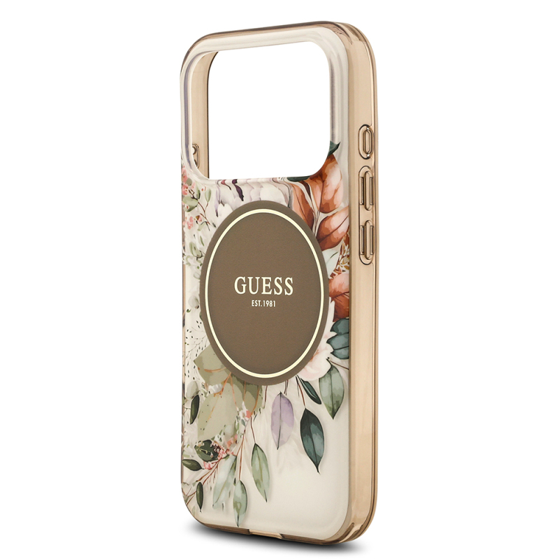 Apple iPhone 17 Pro Case Guess Original Licensed M-safe Charging Feature Flower Tonal Circle Cover - 16