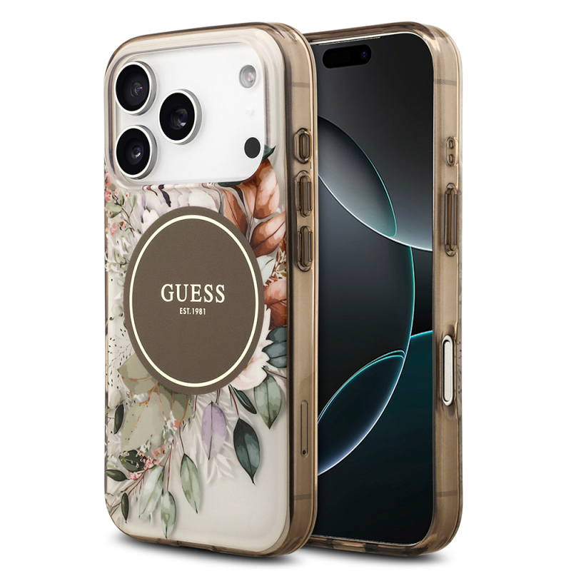 Apple iPhone 17 Pro Case Guess Original Licensed M-safe Charging Feature Flower Tonal Circle Cover - 3
