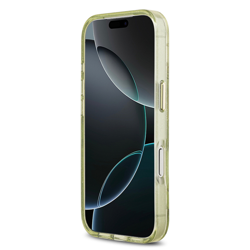 Apple iPhone 17 Pro Case Guess Original Licensed M-safe Charging Feature Glittery Flower Patterned Metal Camera Frame Triangle Logo Cover - 9