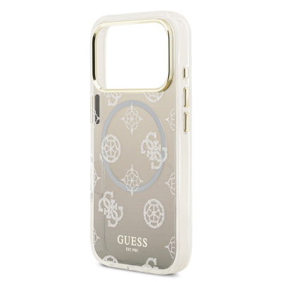 Apple iPhone 17 Pro Case Guess Original Licensed M-safe Charging Feature Glittery Peony Patterned Silicone Cover - 8