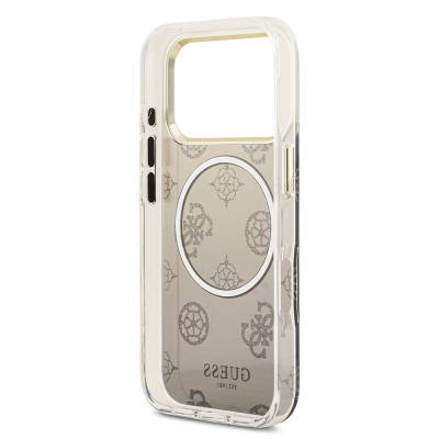 Apple iPhone 17 Pro Case Guess Original Licensed M-safe Charging Feature Glittery Peony Patterned Silicone Cover - 9