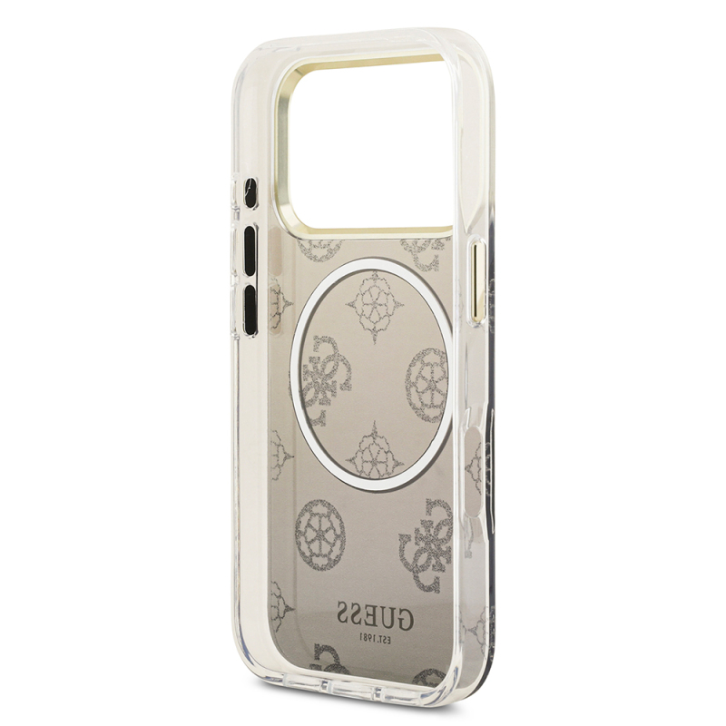 Apple iPhone 17 Pro Case Guess Original Licensed M-safe Charging Feature Glittery Peony Patterned Silicone Cover - 9