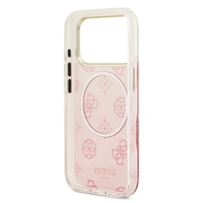 Apple iPhone 17 Pro Case Guess Original Licensed M-safe Charging Feature Glittery Peony Patterned Silicone Cover - 15