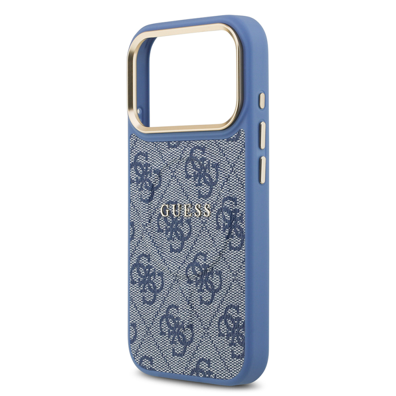 Apple iPhone 17 Pro Case Guess Original Licensed M-safe Charging Feature Gold Metal Camera Frame PU Leather 4G Patterned Text Logo Cover - 24