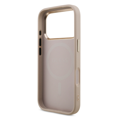 Apple iPhone 17 Pro Case Guess Original Licensed M-safe Charging Feature Gold Metal Camera Frame Stone Triangle Logo 4G Patterned Cover - 24