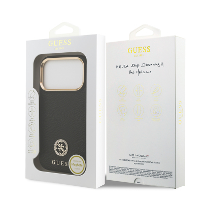 Apple iPhone 17 Pro Case Guess Original Licensed M-Safe Charging Feature Grained Text and Stone 4G Logo Cover - 17