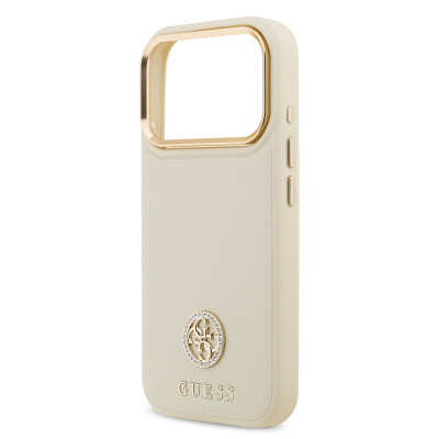 Apple iPhone 17 Pro Case Guess Original Licensed M-Safe Charging Feature Grained Text and Stone 4G Logo Cover - 23