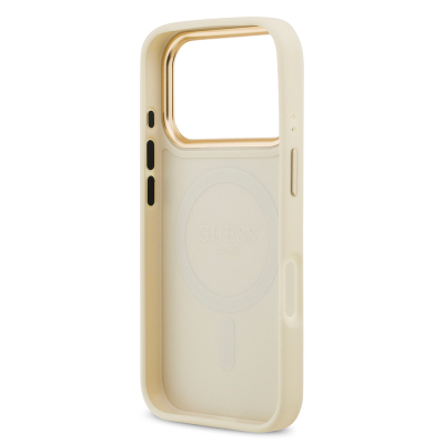 Apple iPhone 17 Pro Case Guess Original Licensed M-Safe Charging Feature Grained Text and Stone 4G Logo Cover - 24