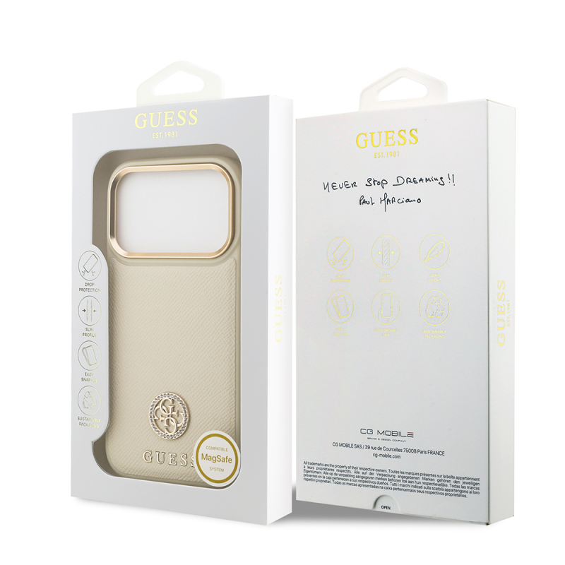 Apple iPhone 17 Pro Case Guess Original Licensed M-Safe Charging Feature Grained Text and Stone 4G Logo Cover - 25