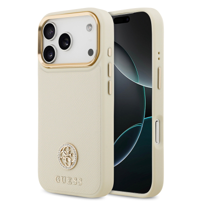 Apple iPhone 17 Pro Case Guess Original Licensed M-Safe Charging Feature Grained Text and Stone 4G Logo Cover - 4